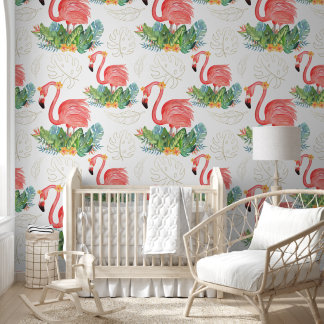 Papel Pintado Gran negrita Patrón tropical de flamenco rosado
