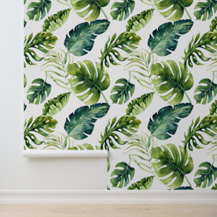 Papel Pintado Gran patrón de hojas tropicales verdes y negritas