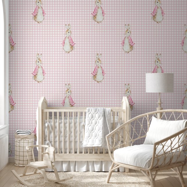 Papel Pintado Gran Pedro el Conejo Beatrix PInk Gingham (Niños)