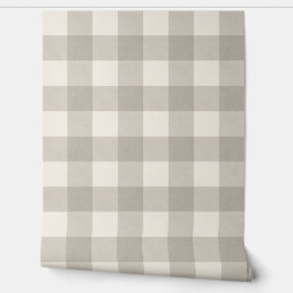 Papel Pintado Grandes cheques de gingham de color beige neutro