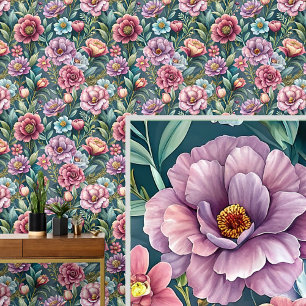 Papel Pintado Grandes flores florales rosadas audaces y hermosas
