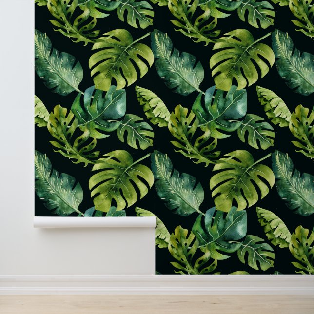 Papel Pintado Grandes hojas tropicales verdes verdes y audaces e (Solicitud)