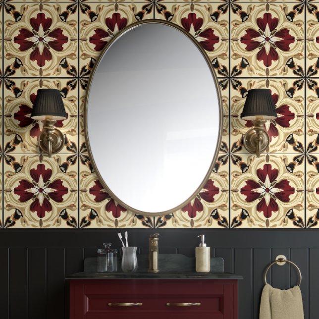 Papel Pintado Grandeur Crimson - Rojo, Beige, Negro - Tradiciona (Crimson Elegance Peel and Stick Wallpaper)