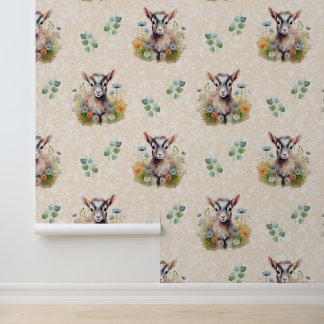 Papel Pintado Granja de animales bebé vegetación de cabra en cre