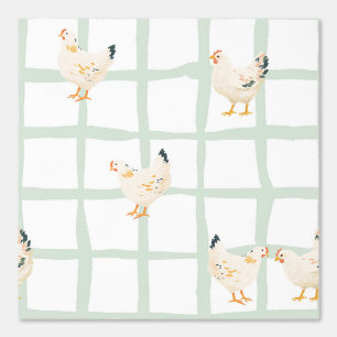 Papel Pintado Granja de gallinas granjera cuadros verdes gingham