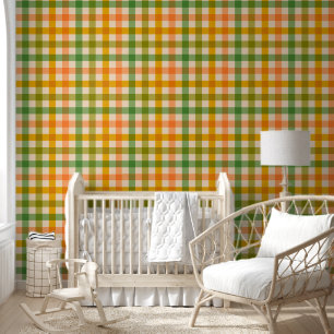 Papel Pintado Granja Gingham verificada en verde y Naranja