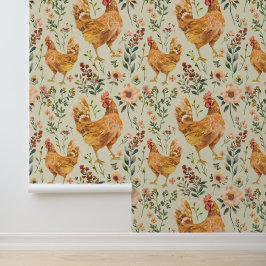 Papel Pintado Granja País Gran Hen Floral