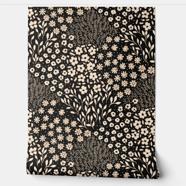 Papel Pintado Granny Moda País Moderno Floral Beige negro (Desenrollar)