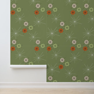 Papel Pintado Green BG Mid Century Círculo moderno y estrellas
