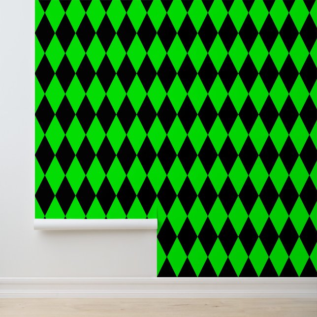 Papel Pintado Green Black Harlequin Diamonds Checkers Design  (Subido por el creador)