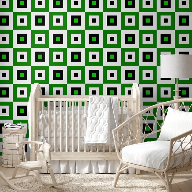Papel Pintado Green Black White Checkered Squares Pattern (Subido por el creador)