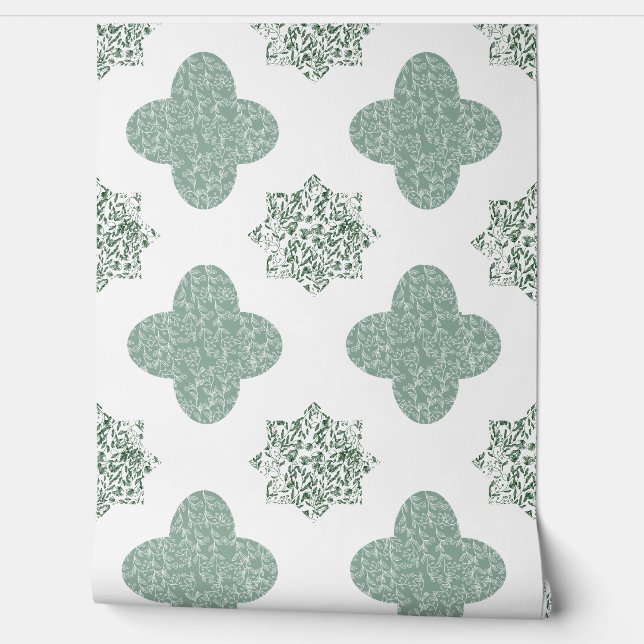 Papel Pintado Green Floral Arabesque Wallpaper (Desenrollar)