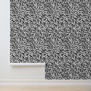Papel Pintado Gris carbón y rama de sauce blanca