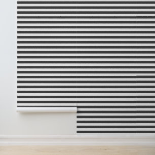 Papel Pintado Gris carbón y rayas horizontales clásicas blancas