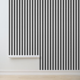 Papel Pintado Gris carbón y rayas verticales clásicas blancas
