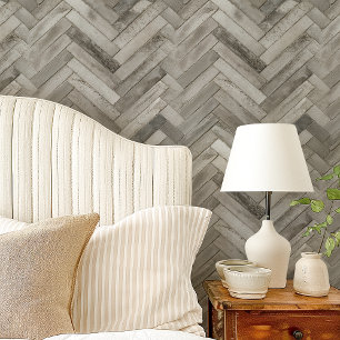 Papel Pintado Gris Chevron en Espina de Pescado Rústico