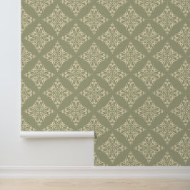 Papel Pintado gris damasco clásico y beige claro