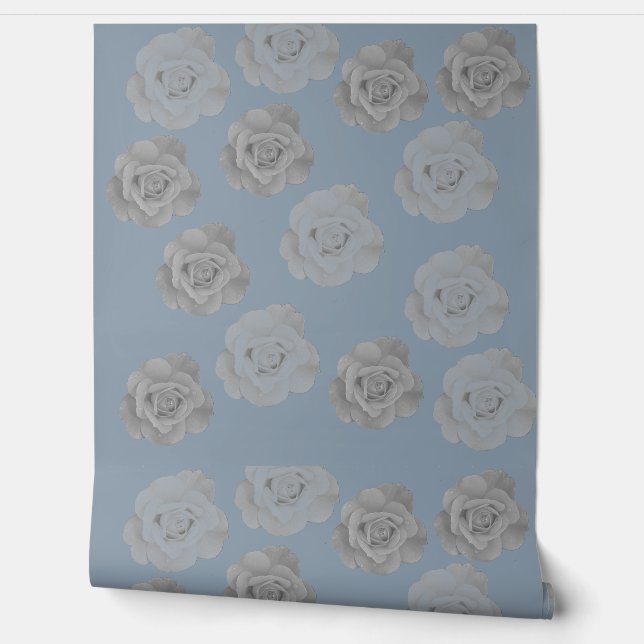 Papel Pintado Gris Gris Floral Azul Gris Oscuro Elegante Clásico (Desenrollar)