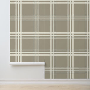 Papel Pintado Gris neutro de moda con líneas de cuadrícula blanc
