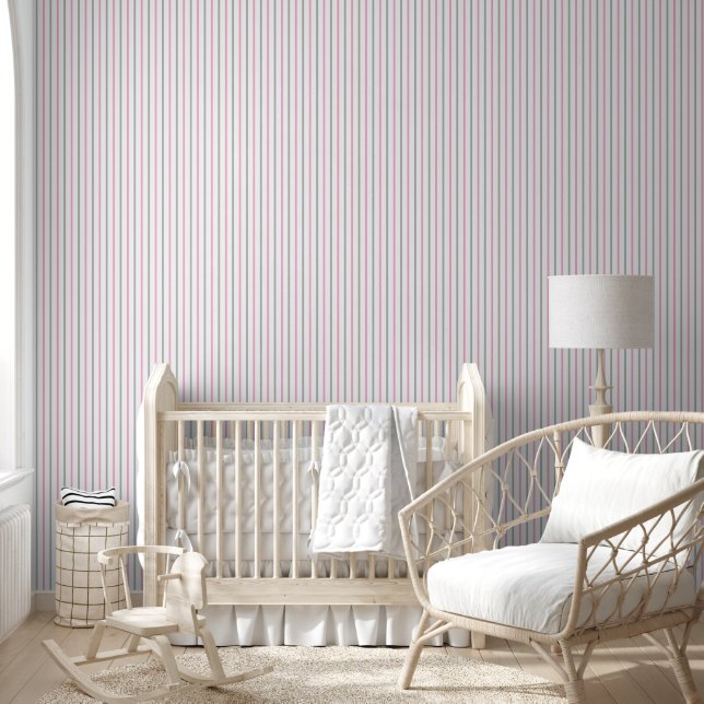 Papel Pintado Gris rosa simple | Patrón rayado de pinzas de pinz (Niños)