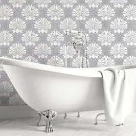 Papel Pintado Gris y conchas blancas