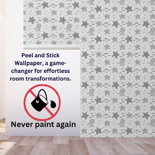 Papel Pintado Gris y niños blancos calamares náuticos de pez est