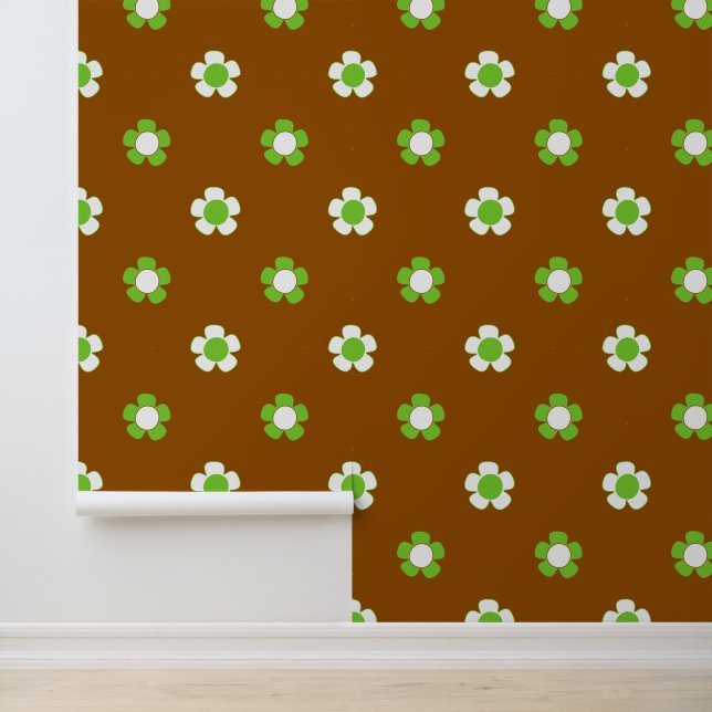 Papel Pintado Groovy Daisy Floral - Marrón, Lima y Blanco (Solicitud)