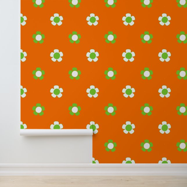Papel Pintado Groovy Daisy Floral - Naranja, Lima y Blanco (Solicitud)