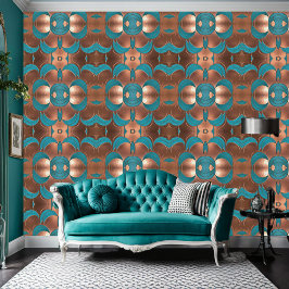 Papel Pintado Groovy negrita Patrón de cobre retro turqués