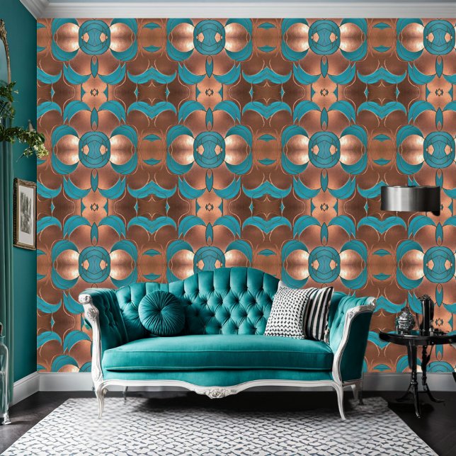 Papel Pintado Groovy negrita Patrón de cobre retro turqués (Subido por el creador)