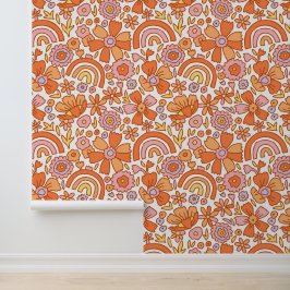 Papel Pintado Groovy Retro Naranja Florals