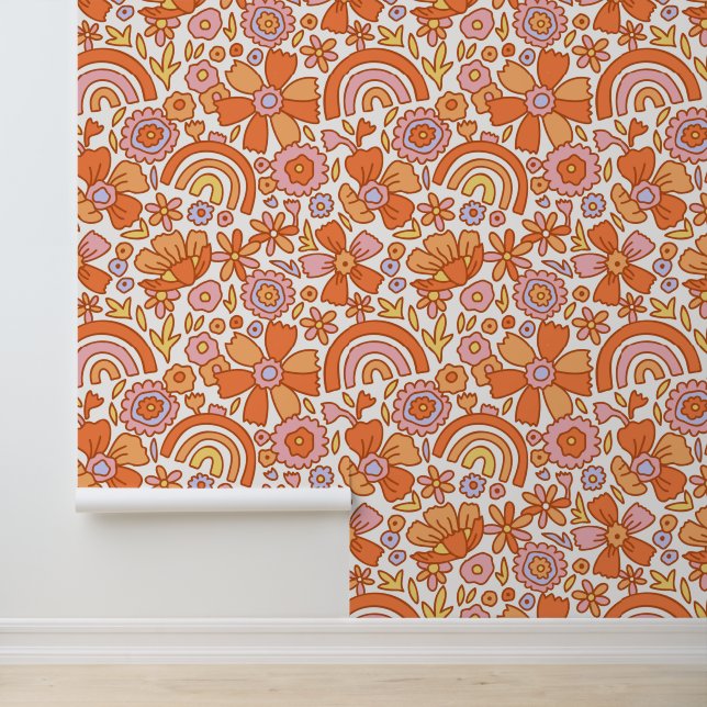 Papel Pintado Groovy Retro Naranja Florals (Solicitud)