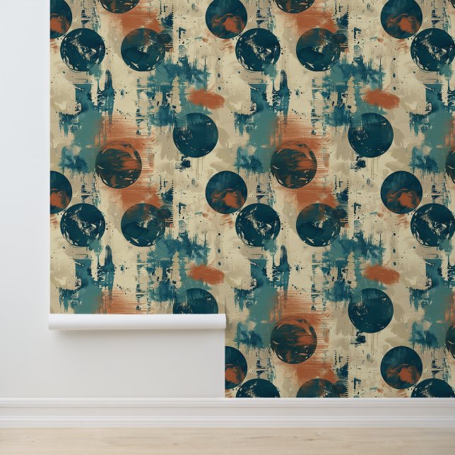 Papel Pintado Grunge Polka Dot Blue Ball Brown Escratches Modern (Solicitud)