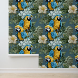 Papel Pintado Guacamayos azules y amarillos