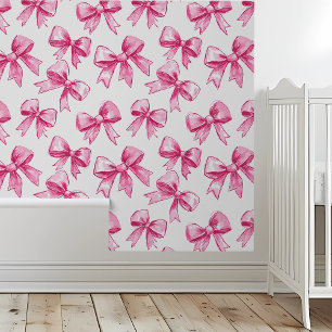 Papel Pintado Guardería de lazos rosados habitación de niña
