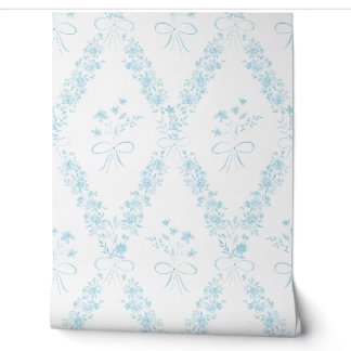 Papel Pintado Guardería de niña con lazo floral azul claro acuar