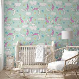 Papel Pintado Guardería Lunas, Nubes y Estrellas