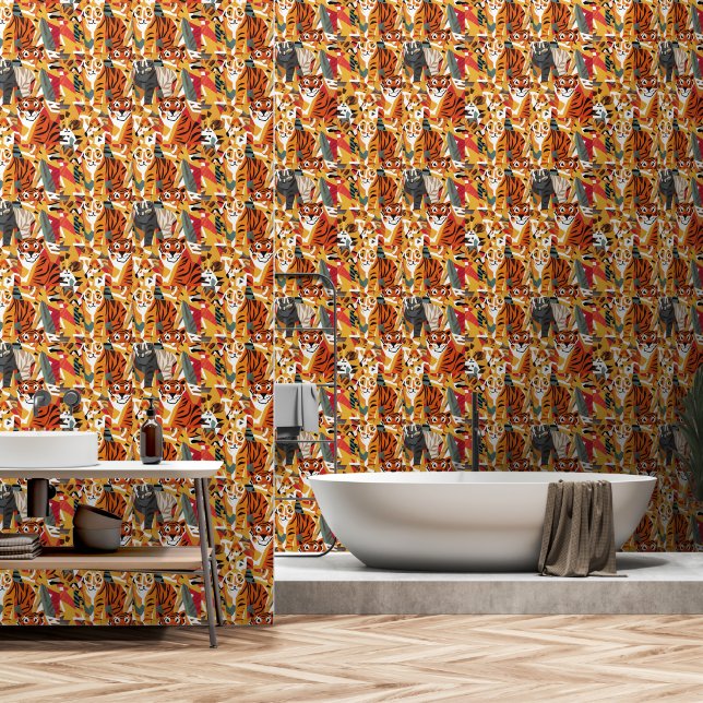 Papel Pintado Guay Funny Tiger Jungle Gats Resumen Arte (Baño)