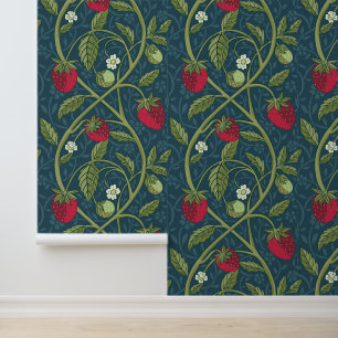 Papel Pintado Guillermo Morris Estilo Jade & Red Strawberry Patt