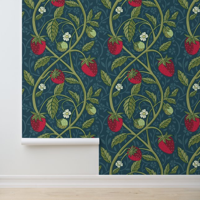 Papel Pintado Guillermo Morris Estilo Jade & Red Strawberry Patt (Solicitud)