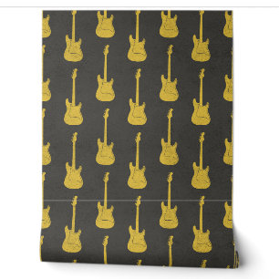 Papel Pintado Guitarra eléctrica clásica grungy lunares amarilla
