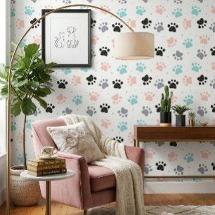 Papel Pintado Habitación con patrón de huellas de patas de perro