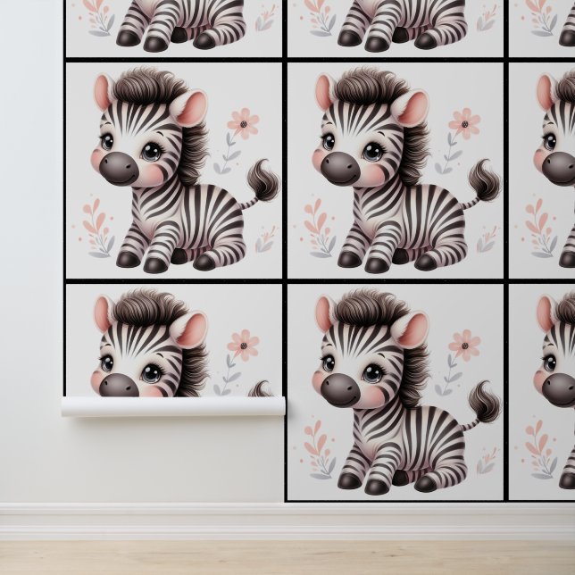Papel Pintado Habitación de niño de guardería cebra Kawaii (Solicitud)