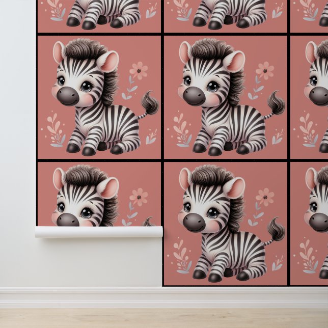 Papel Pintado Habitación de niño de guardería Cebra Kawaii (Solicitud)