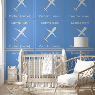 Papel Pintado Habitación Personalizada Capitán Avión Azul Fun Ki