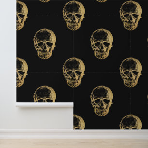 Papel Pintado Halloween Black Gold Skulls