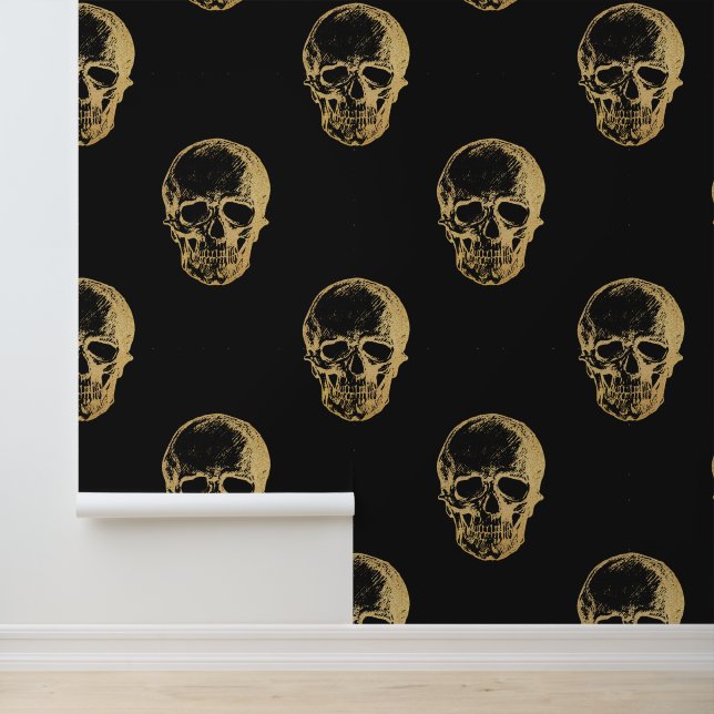Papel Pintado Halloween Black Gold Skulls (Solicitud)