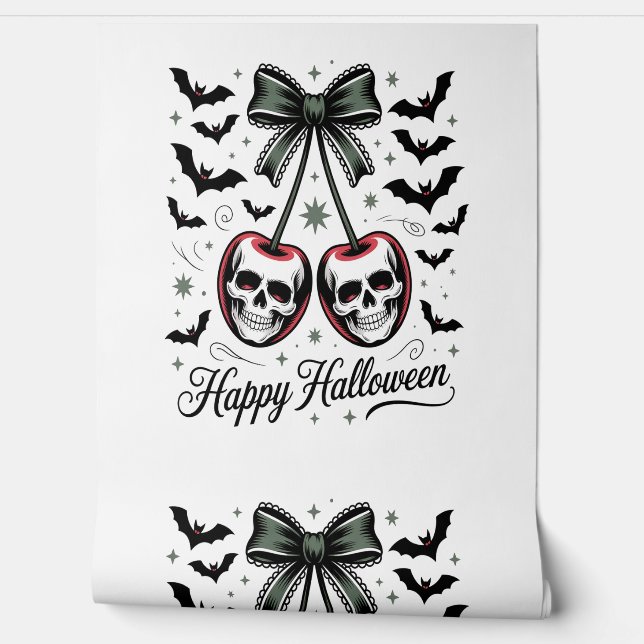 Papel Pintado Halloween con el cráneo gótico Cherry (Desenrollar)