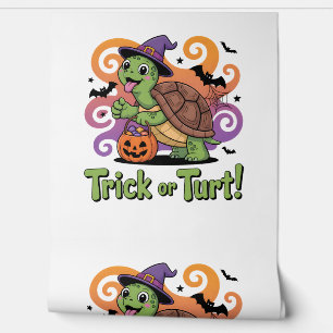 Papel Pintado Halloween con tortuga divertida y truca