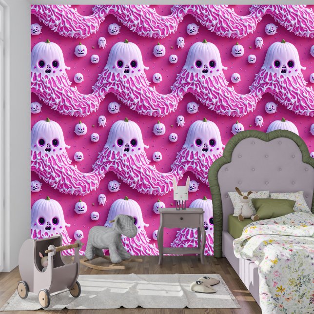 Papel Pintado Halloween de niños fantasmas rosados tridimensiona (Subido por el creador)